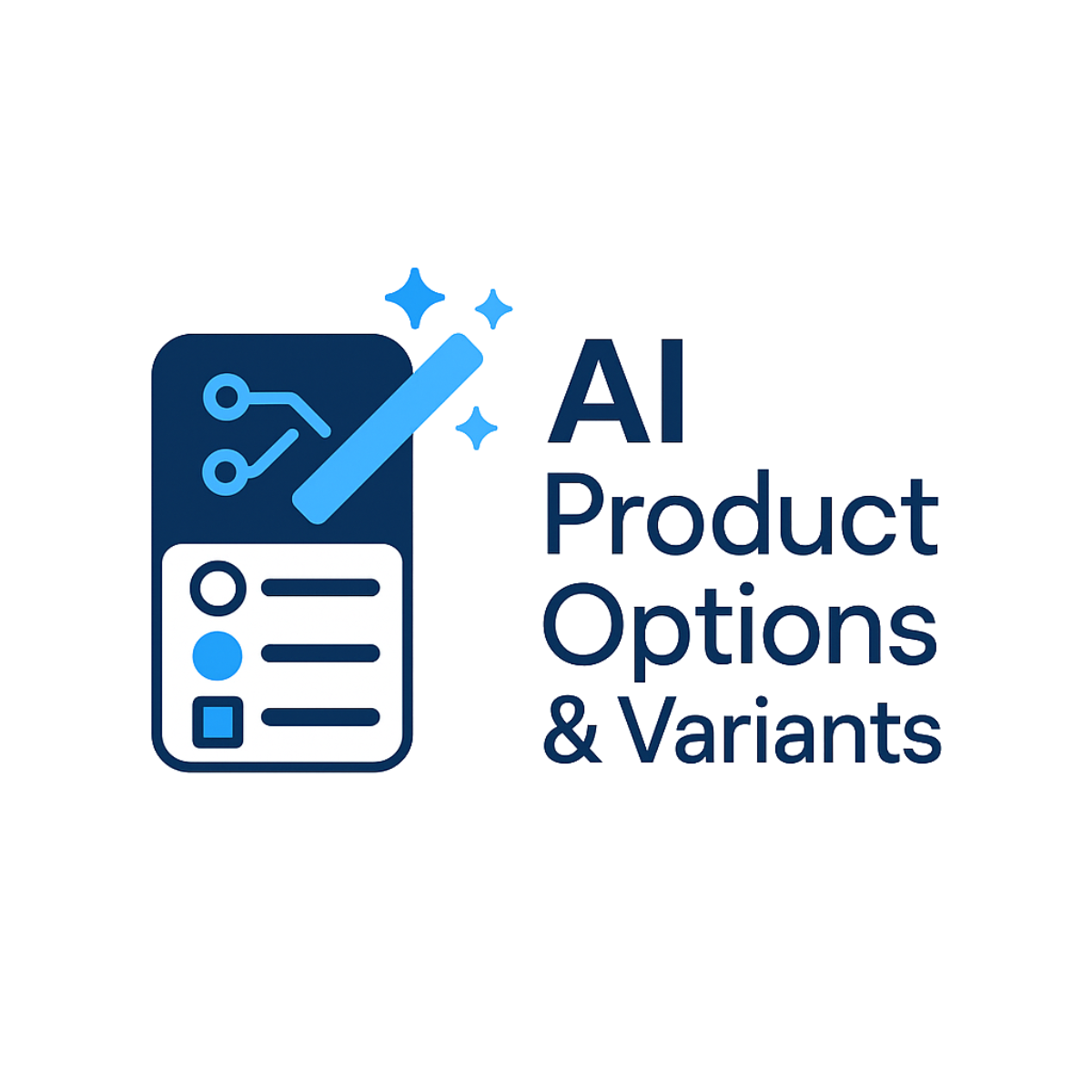Logo for AI Product Options & Variants with a stylized checklist and pen on a white background.