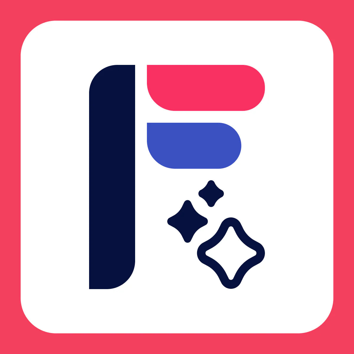 Logo with stylized letter 'F' on a pink background