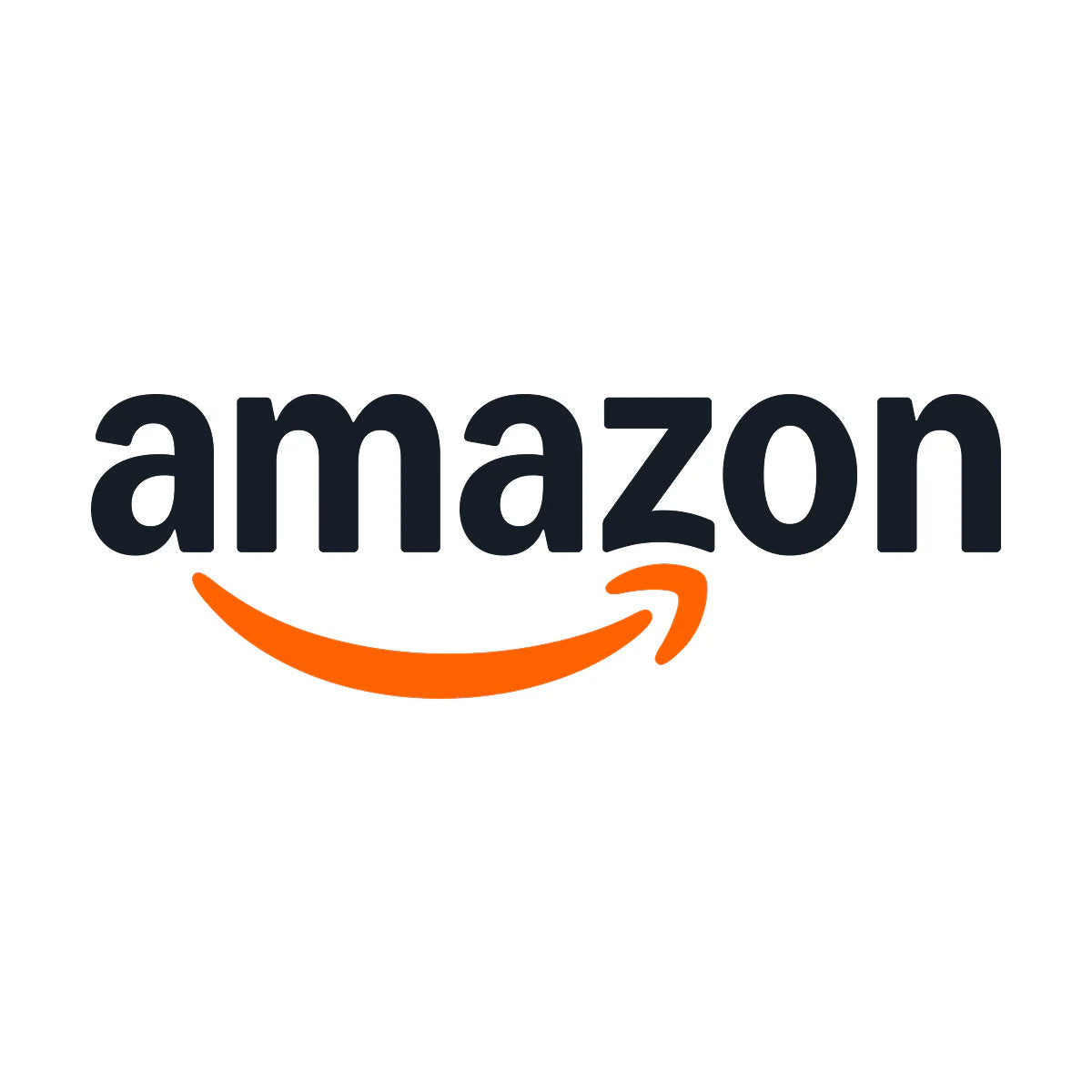 Amazon logo with black text and orange arrow on a white background