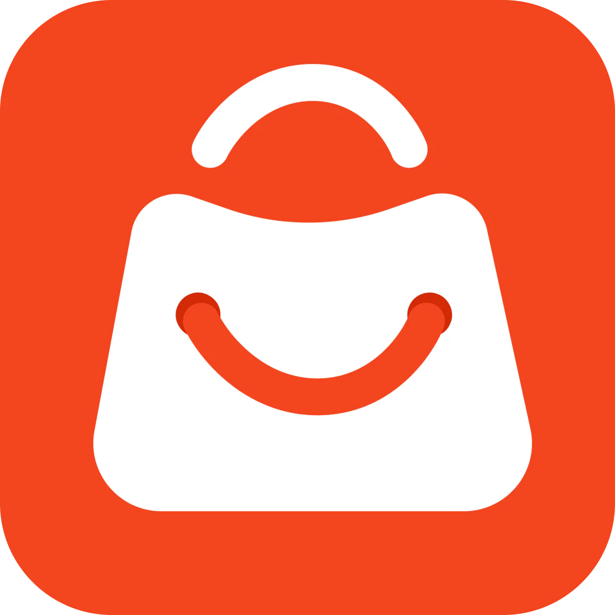 White shopping bag icon on a red background