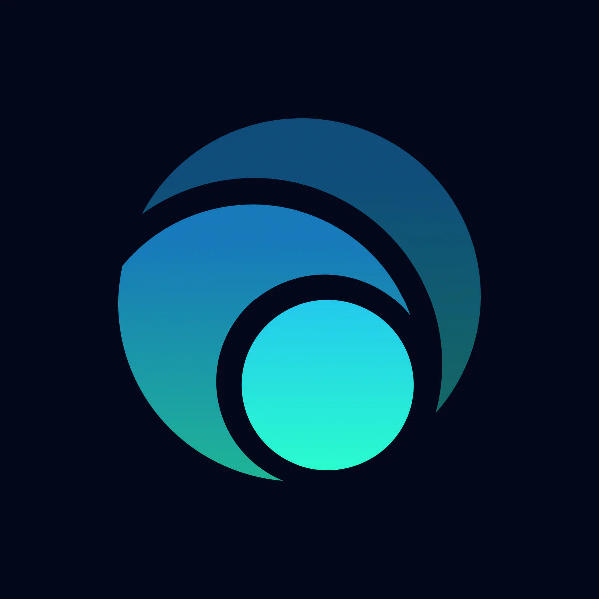 Gradient blue logo on a black background