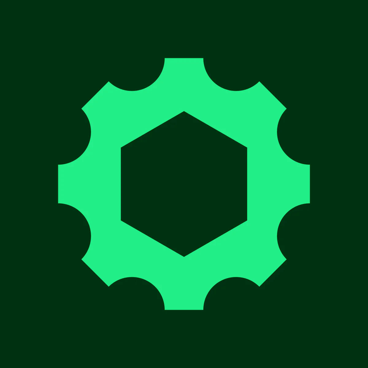 Green gear icon on a black background