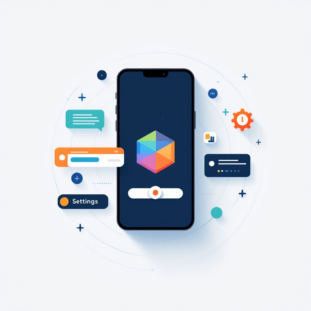 Smartphone with a colorful app icon on a white background