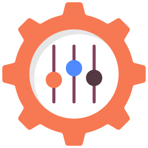 Gear icon with color swatches inside on a white background