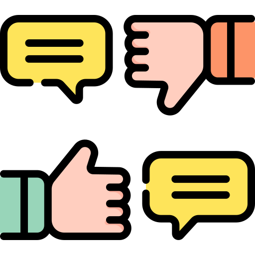 Four colorful icons of hands and speech bubbles on a white background