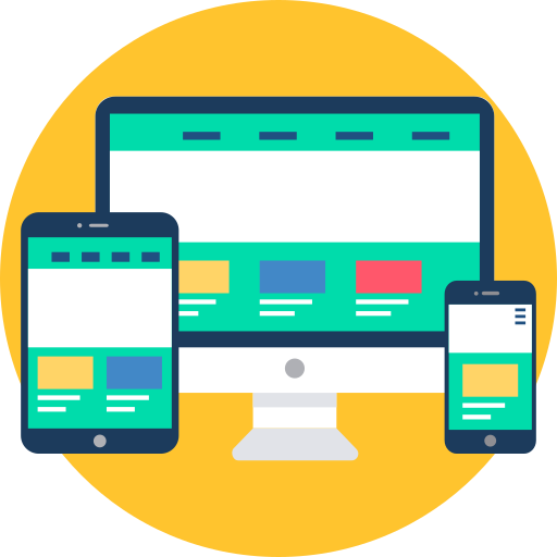 Illustration of a computer, smartphone, and tablet on a yellow background