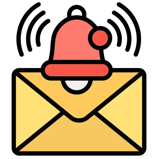 Icon of a yellow envelope with a red alert bell on a white background