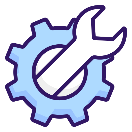 Icon of a gear and wrench on a white background