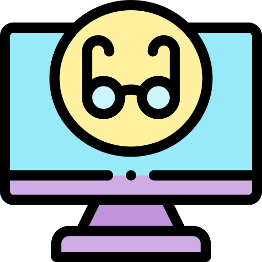 Computer monitor with a magnifying glass icon on the screen
