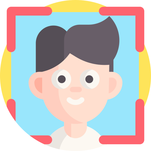 Cartoon character with a colorful frame on a blue background
