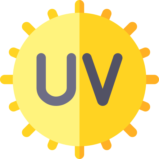Yellow circle with 'UV' text on a white background